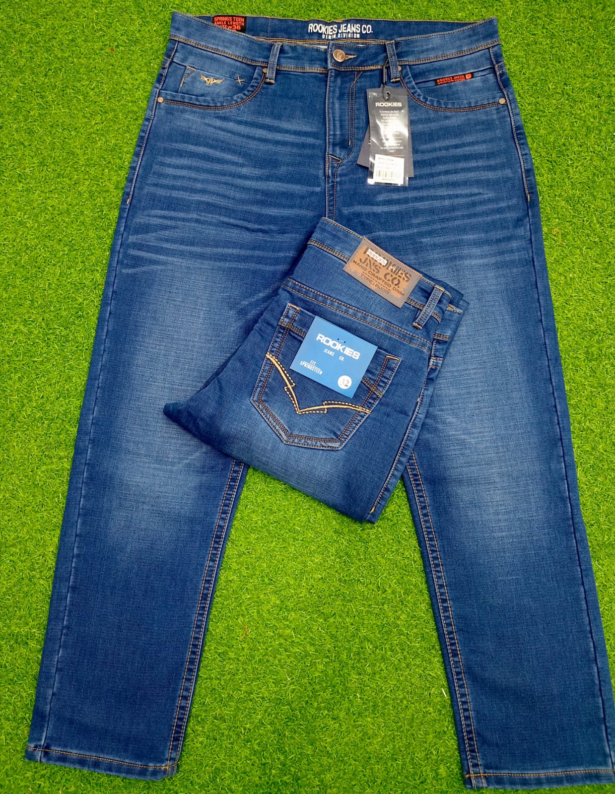 ROOKIES KNIT DENIM JEANS PANT (Light blue)